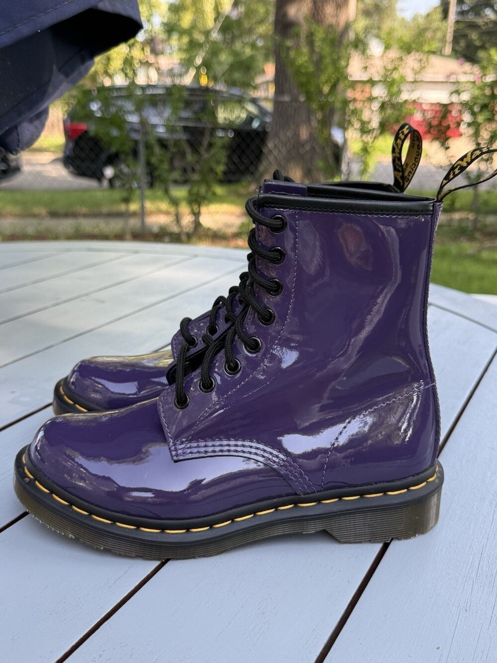 Dr. Martens Women’s Purple Patent Leather Combat Lace Up Boots AirWair Size 7